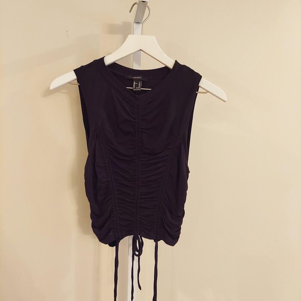 Forever 21 Medium Black Sleeveless Ruched Top Goth Whimsigoth Punk Y2K